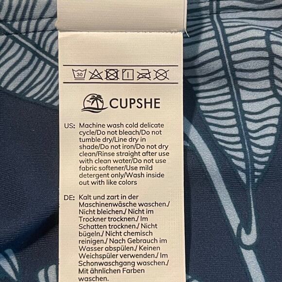 Cupshe Womens Blue Leaf Print Bikini M Crisscross Back Side Tie Two-Piece Swim - Picture 7 of 9